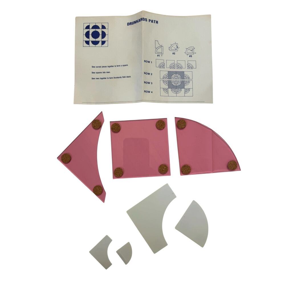 Vintage DRUNKARDS PATH Quilting Patterns - 3 Sets, 3 Sizes Pink White Plastic